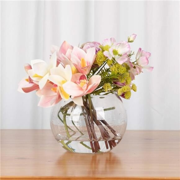 Bowl Glass Vase, Diameter 8", Height 6", Open Width 5" - Picture 6 of 7